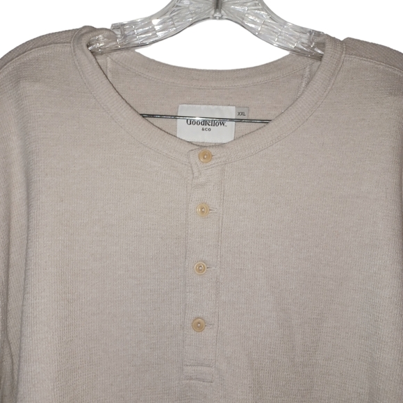 Goodfellow & Co Men's Size XXL Beige  Long Sleeve Shirt 4 Button - Picture 2 of 9